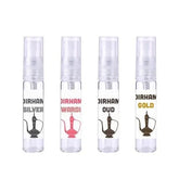 Vier kleine parfumsprayflesjes in Parfumsample Dirham product collectie